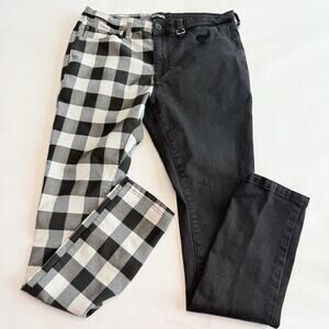 Hot Topic Men’s Split Leg Jeans 34x32 Black Denim White Plaid (A0133)